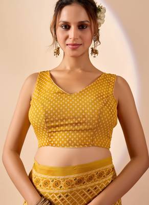 yellow digital floral print chiffon festive ethnic saree with blouse 5