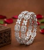 Exquisite emerald & diamond silver-plated floral kada bangles - handcrafted ethnic jewelry for weddings