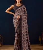 Purple geometric print silk festive ethnic saree with blouse
