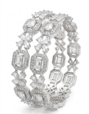 Exquisite emerald & diamond silver-plated floral kada bangles - handcrafted ethnic jewelry for weddings 3