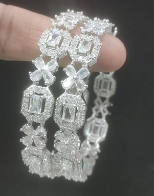 Exquisite emerald & diamond silver-plated floral kada bangles - handcrafted ethnic jewelry for weddings 4