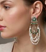 Elegant kundan & green emerald pearl drop jhumka earrings     traditional handcrafted ethnic jewelry