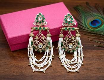 Elegant kundan & green emerald pearl drop jhumka earrings     traditional handcrafted ethnic jewelry 2
