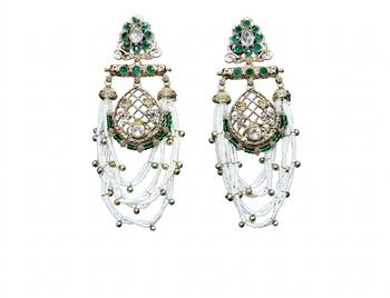 Elegant kundan & green emerald pearl drop jhumka earrings     traditional handcrafted ethnic jewelry 3