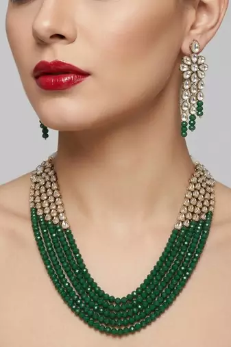 Luxury kundan green crystal statement Necklace :: set | traditional indian wedding jewelry