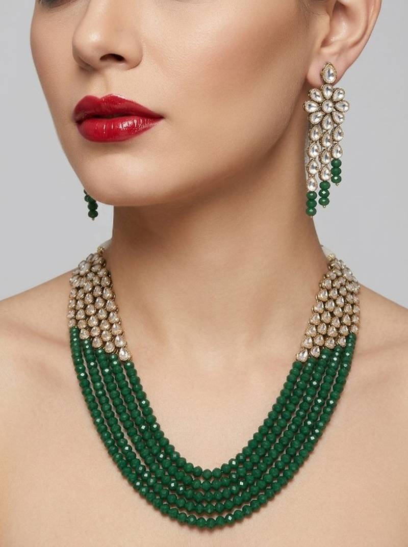 Luxury kundan green crystal statement Necklace :: set | traditional indian wedding jewelry