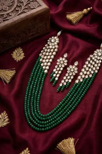 Luxury kundan green crystal statement Necklace :: set | traditional indian wedding jewelry