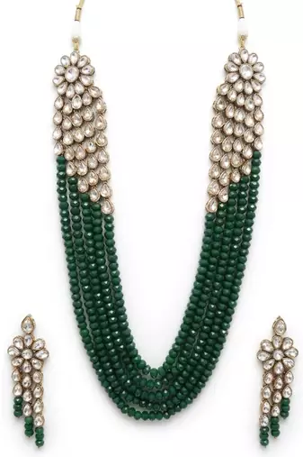 Luxury kundan green crystal statement Necklace :: set | traditional indian wedding jewelry