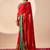 Red floral print georgette festive ethnic saree with blouse