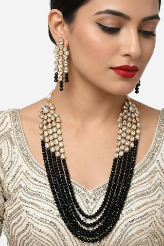 Luxury kundan black crystal statement Necklace :: set | traditional indian wedding jewelry