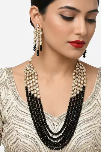 Luxury kundan black crystal statement Necklace :: set | traditional indian wedding jewelry