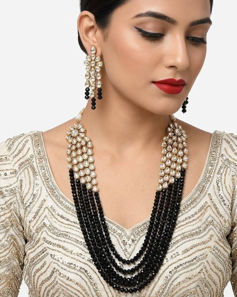 Luxury kundan black crystal statement Necklace :: set | traditional indian wedding jewelry