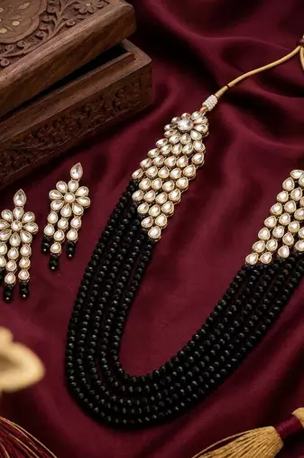 Luxury kundan black crystal statement Necklace :: set | traditional indian wedding jewelry