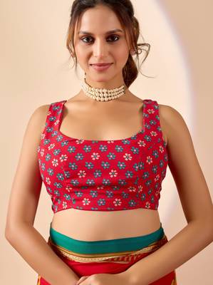 Red floral print georgette festive ethnic saree with blouse 5
