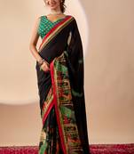 Black floral print georgette festive ethnic saree with blouse