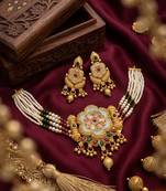 Handcrafted indian kundan & pearl choker Necklace :: set     gold plated for weddings, festivals
