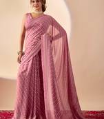 Purple digital kalamkari print cotton silk festive elegent saree with blouse