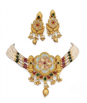 Handcrafted indian kundan & pearl choker Necklace :: set     gold plated for weddings, festivals 4