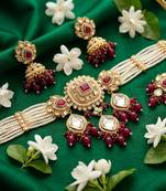 Handcrafted kundan & pearl choker set - traditional gold-plated bridal jewelry with maroon accents for weddings