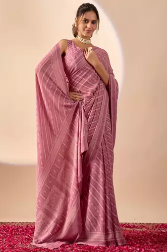 Purple digital kalamkari print cotton silk festive elegent saree with blouse