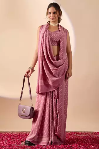 Purple digital kalamkari print cotton silk festive elegent saree with blouse