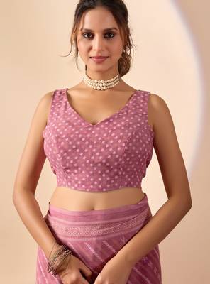Purple digital kalamkari print cotton silk festive elegent saree with blouse 5