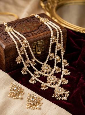 Traditional kundan & pearl layered Necklace :: set - handcrafted ethnic jewellery for weddings 1