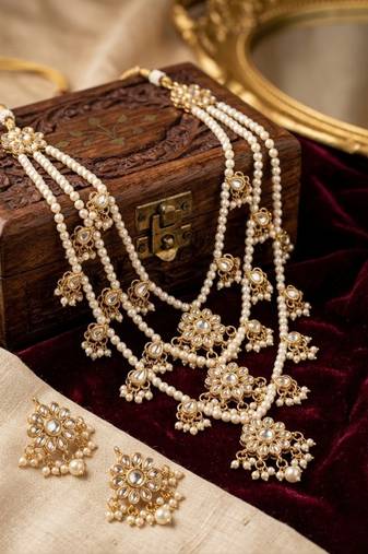 Traditional kundan & pearl layered Necklace :: set - handcrafted ethnic jewellery for weddings