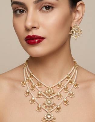 Traditional kundan & pearl layered Necklace :: set - handcrafted ethnic jewellery for weddings 2