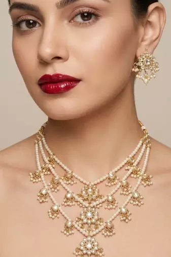 Traditional kundan & pearl layered Necklace :: set - handcrafted ethnic jewellery for weddings