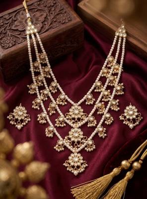 Traditional kundan & pearl layered Necklace :: set - handcrafted ethnic jewellery for weddings 3