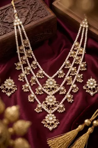 Traditional kundan & pearl layered Necklace :: set - handcrafted ethnic jewellery for weddings