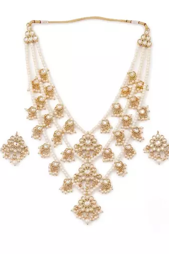Traditional kundan & pearl layered Necklace :: set - handcrafted ethnic jewellery for weddings