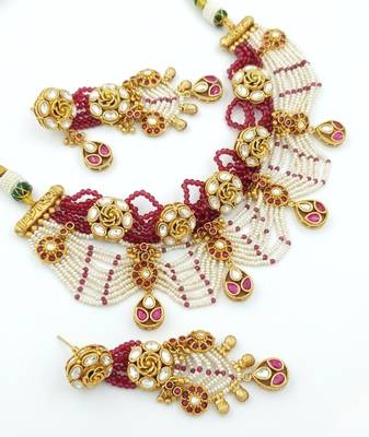 Handcrafted kundan & ruby bead choker set | traditional indian gold-plated bridal jewelry 3