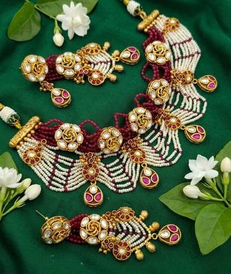 Handcrafted kundan & ruby bead choker set | traditional indian gold-plated bridal jewelry 4
