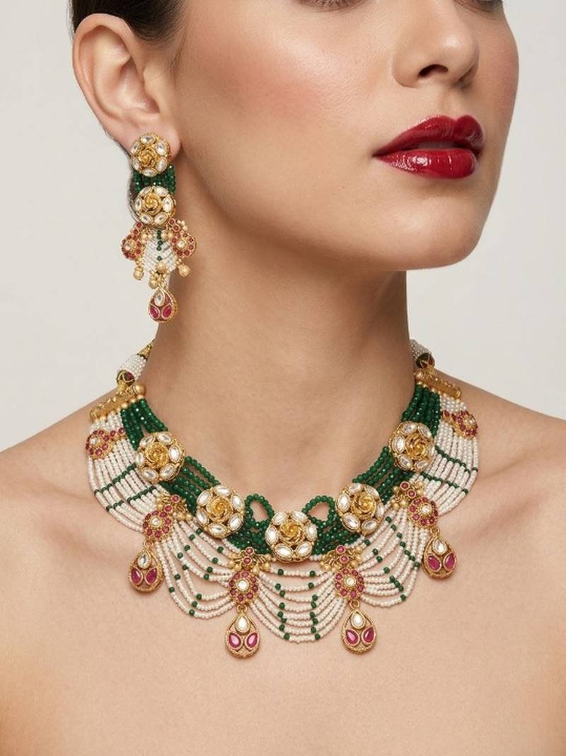 Exquisite kundan & pearl haar set: traditional gold-plated choker for weddings & festivals