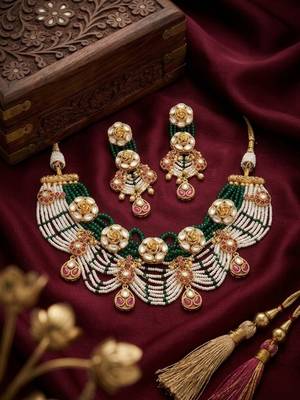 Exquisite kundan & pearl haar set: traditional gold-plated choker for weddings & festivals 2