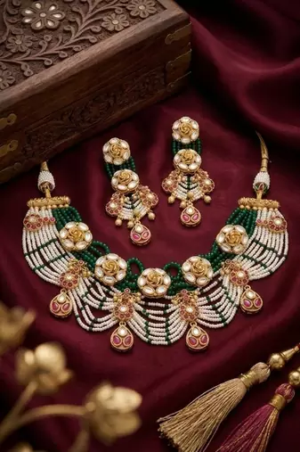 Exquisite kundan & pearl haar set: traditional gold-plated choker for weddings & festivals