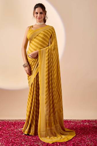 yellow digital print georgette festive ethnic saree with blouse