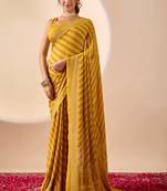 yellow digital print georgette festive ethnic saree with blouse