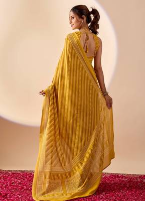 yellow digital print georgette festive ethnic saree with blouse 2