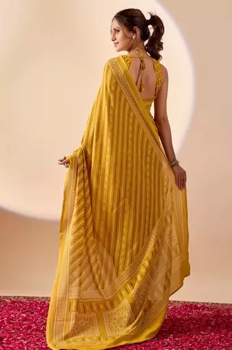 yellow digital print georgette festive ethnic saree with blouse