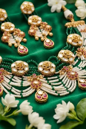 Exquisite kundan & pearl haar set: traditional gold-plated choker for weddings & festivals