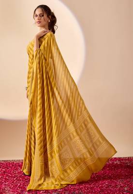 yellow digital print georgette festive ethnic saree with blouse 3