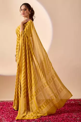 yellow digital print georgette festive ethnic saree with blouse