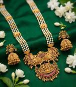 Antique temple jewelry gold-plated necklace set with lakshmi pendant & earrings traditional south indian bridal jewelry