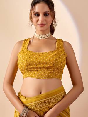 yellow digital print georgette festive ethnic saree with blouse 5