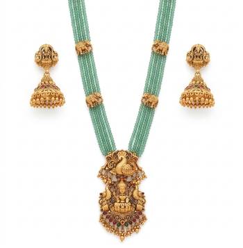 Traditional handcrafted gold-plated long haram Necklace :: set with pearls & lakshmi pendant | ethnic bridal jewelry 4