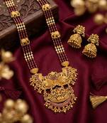 Antique temple jewelry gold-plated necklace set with lakshmi pendant & earrings traditional south indian bridal jewelry