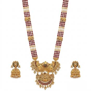 Antique temple jewelry gold-plated necklace set with lakshmi pendant & earrings traditional south indian bridal jewelry 4
